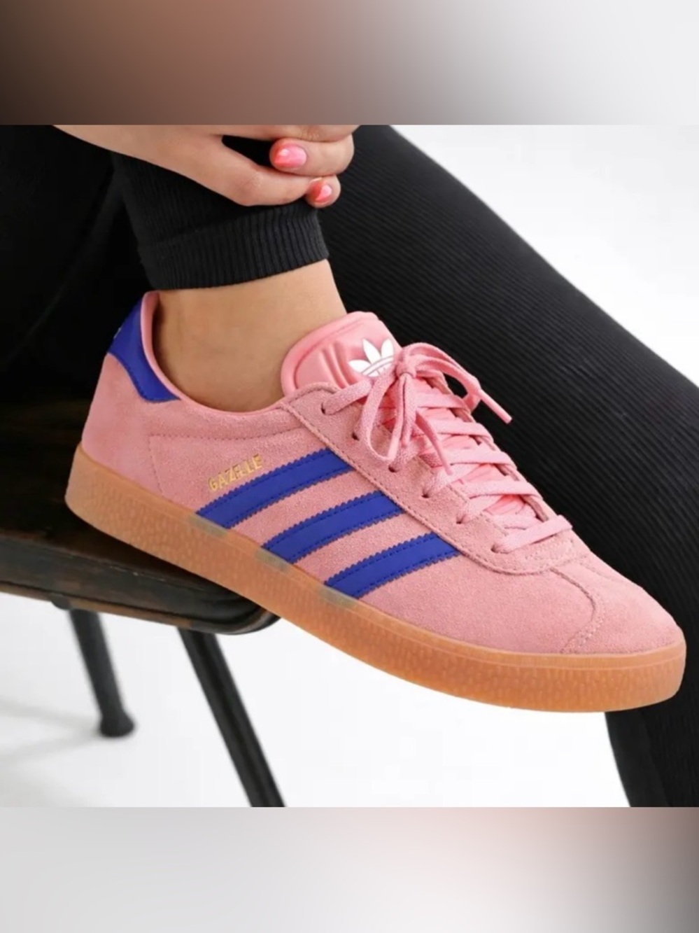 adidas Gazelle Pink Suede Sneaker with Blue Stripes